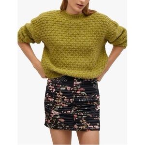 Mango Woman Black Floral Ruched Mini Skirt SMALL Cocktail Party Boho Chic Y2K